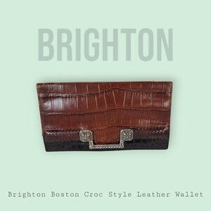 Brighton Boston Black and Brown Wallet / Organizer Crossbody. Croc pattern